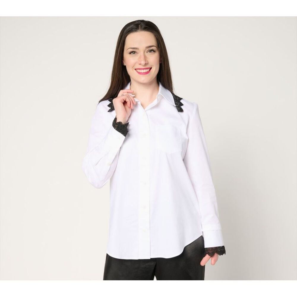 by Stacy London Women's Top Sz M Poplin Button-Front Foundation White A682271